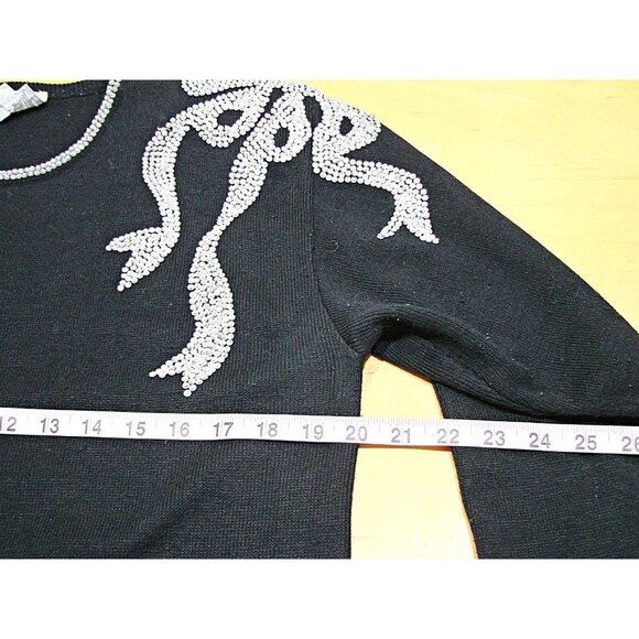 Womens Vintage Y2k Regency Collection Rhinestones Bow Black Classy Sweater Sz L - Picture 8 of 12